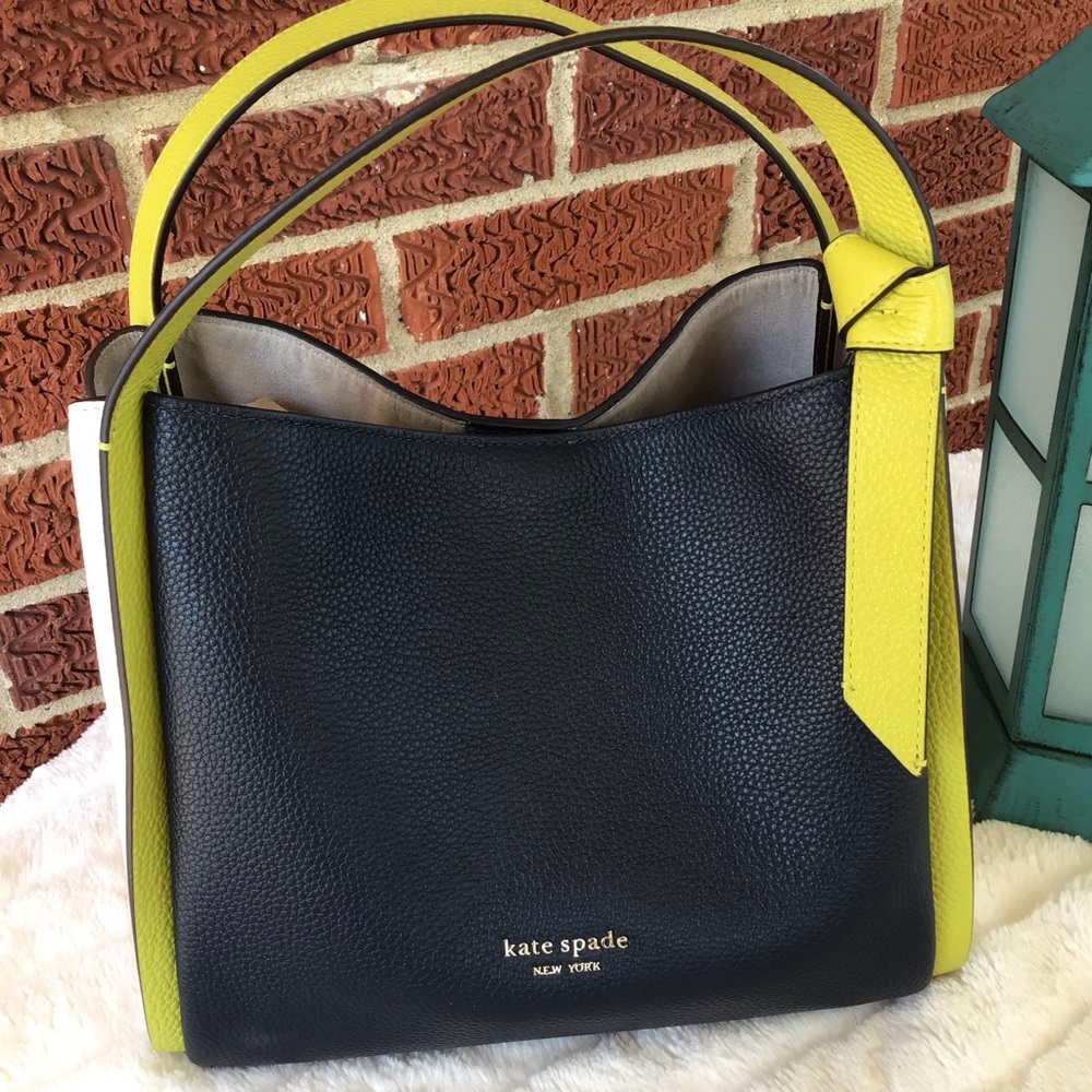 Kate Spade color block Navy, White and Lime Green Leather Satchel